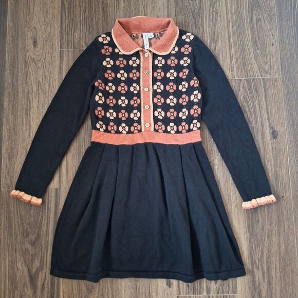 💙 Janie and Jack Knit Girls Dress Size 7 Long Sleeve Fall Winter Preppy Thanksg - Picture 1 of 8